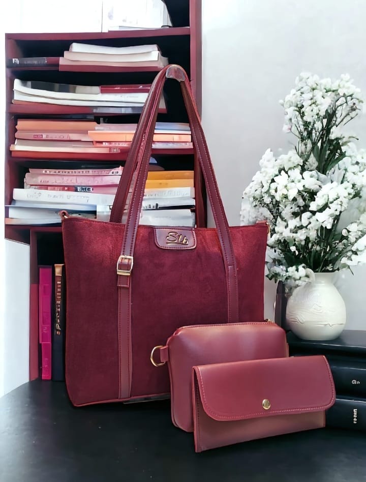 Elegant Red Tote Bag Set – 3-in-1 Combo